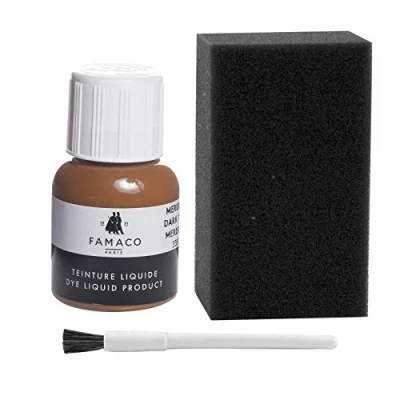 Image of Dye Design Paint for Leather and Faux Shoes, Trainers, with Sponge Brush, Famaco Liquid, 36 Colours Dark Tan