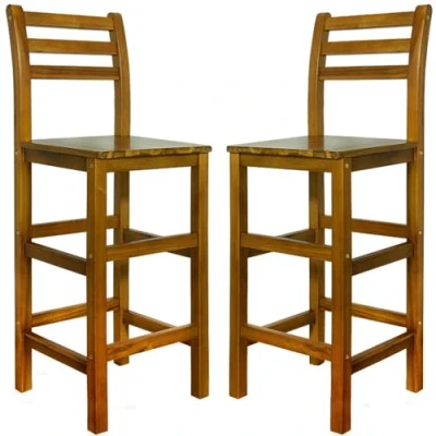 Image of CASARIA® Set of 4 Wooden Bar Stools with High Backs Breakfast Counter Kitchen Barstools Dining Chairs Backrest Ergonomic Design 110kg Capacity Acacia Wood Brown