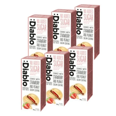 Image of Diablo No Added Sugar Cookies with Strawberry and Peanut Cream Coating 100g (Pack Of 6)