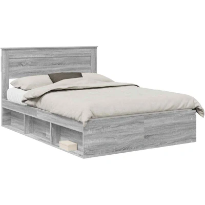 Image of vidaXL Bed Frame with Drawer Grey Sonoma 150 x 200 cm Solid Pine Wood