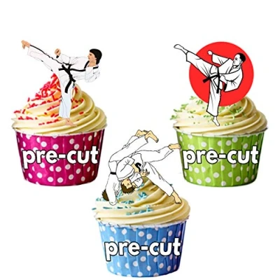 Image of AK Giftshop PRE CUT Martial Arts Party Pack, 36 Cup Cake Toppers Edible Stand Up Decorations