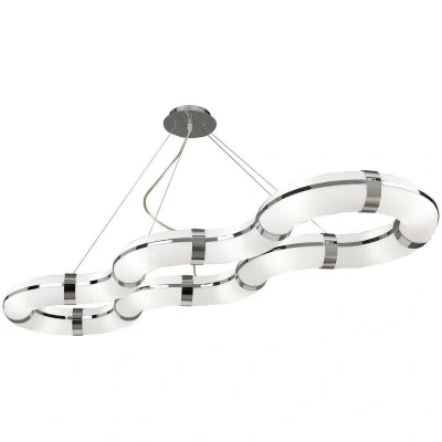 Image of Guss Rectangular Pendant E27 12 Light Curved Bar , Polished Chrome/White Acrylic, CFL Lamps INCLUDED
