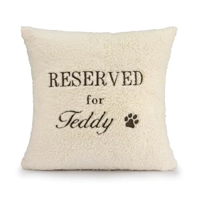 Image of Lobeko Personalised Dog Cushion with Embroidered Name Pet Pillow Reserved for Gift Owners Cover Dogs (Cream)