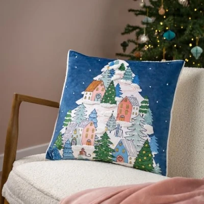 Image of furn. Snowy Village Tree Boucle Filled Cushion Blue Size 45 cm x