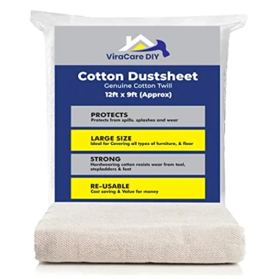 Image of Cotton Dust Sheets 12&#039;x9&#039; (3.6mx2.7m) for Painting &amp; Decorating Paint Drop Cloth Cover Furniture Washable and Reusable (3)
