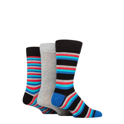Image of Mens 3 Pair SOCKSHOP Wildfeet Patterned Spots and Stripes Bamboo Socks Black 7 11