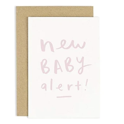 Image of Old English Co. New Baby Alert Card A6 Newborn Greeting Cards For Girls Congratulations Mum, Dad &amp; Parents Shower, Pregnancy Announcement or Milestone