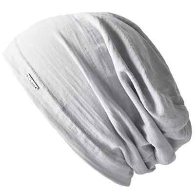 Image of CHARM Summer Beanie for Men and Women Slouchy Lightweight Chemo Cotton Fashion Hat Light Grey