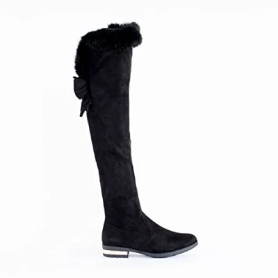 Image of sole london WOMENS OVER THE KNEE HIGH STUD FUR LADIES FLAT LOW HEEL GOLD TRIM BOOTS SIZE 3 8