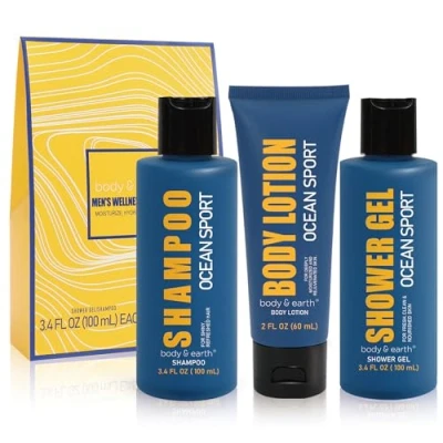Image of gifts sets for Men, 3Pcs Spa Him Ocean Scented with Shampoo, Body Lotion, Mens gift set, toiletry Fathers Day Gifts, Birthday Men,Christmas