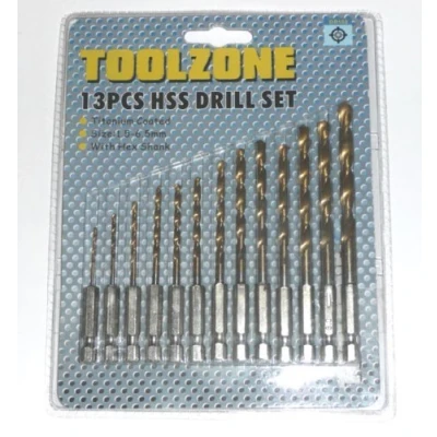 Image of Toolzone 13 Piece Hex Shank Titanium Coated Drills