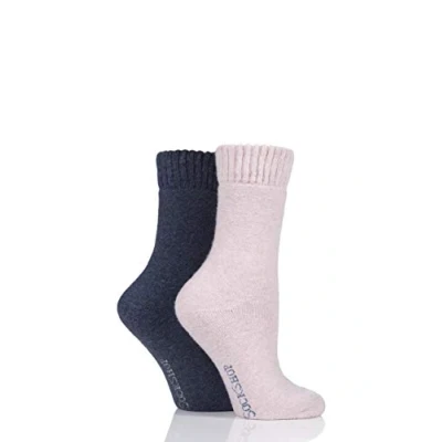 Image of Women&#039;s 2 Pair SOCKSHOP Wool Mix Striped and Plain Boot Socks Frost Pink 4 8 Ladies
