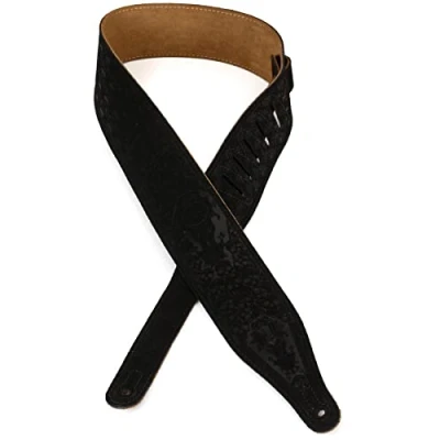 Image of Levy&#039;s Leathers Ms17t04 blk 2.5 inch Suede Leather Tooled Guitar Strap with Skulls Design Black