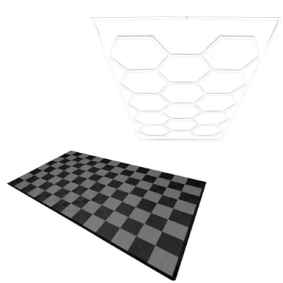 Image of MonsterShop Hexagon LED Light &amp; Vented Garage Floor Tiles with Edges 60 Black Grey