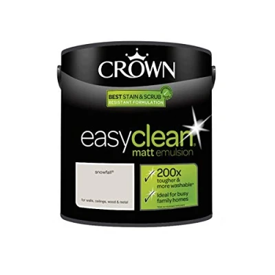 Image of 2.5L CROWN Easy Clean MATT Emulsion Multi Surface Paint That can be Used on Walls, Ceilings, Wood and Metal. Stain &amp; Scrub Resistant Formula Snowfall
