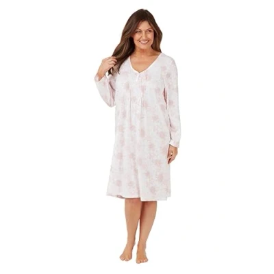 Image of INSIGNIA Womens Long Sleeve Jersey Nighties Nightdress Easy Care (Pink Floral, 12 14)