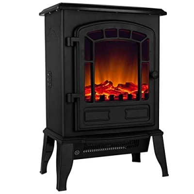 Image of DEUBA® Electric Heater with Fan LED Flame Effect 2 Heat Settings 1000W/2000W Fireplace Overheat Protection Compact Design Black
