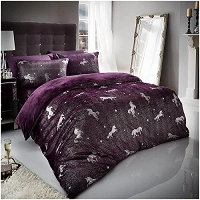 Image of GC GAVENO CAVAILIA Teddy Fleece Duvet Covers, Super Soft Double Bedding Set, Cuddly Fluffy Quilt Cover, Purple