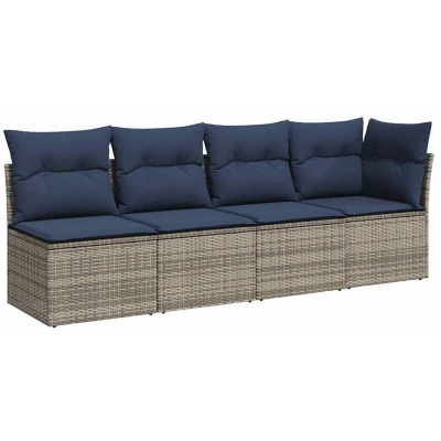 Image of vidaXL Garden Sofa with Cushions 4 Seater Grey Poly Rattan
