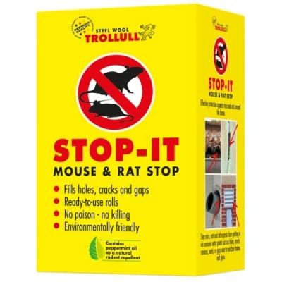 Image of TROLLULL Stop it: 17 rust free steel wool wire rolls, 1 wooden tamper Fights mice, plugs holes Poison pest control