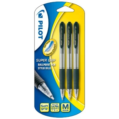 Image of Pilot Supergrip Retractable Ballpoint 1.0 mm Tip (Pack of 3) Black