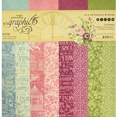 Image of Graphic 45 4501872 Bloom Patterns &amp; Solids 12&quot;x12&quot; Paper Pad 16 sheets