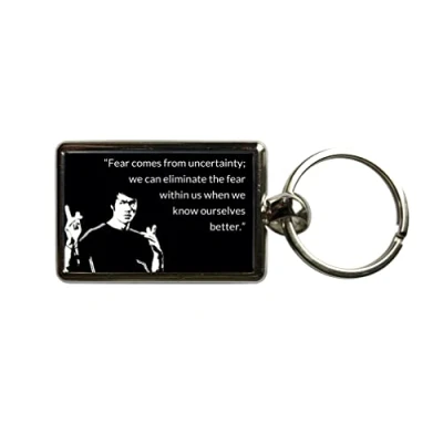 Image of Super Universe Bruce Lee Fear Quote Metal Keyring 3 x 4.5 cm