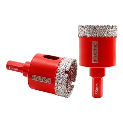 Image of DT DIATOOL Diamond Drill Bit 35mm 2pcs Vacuum Brazed Hole Saw with Triangle Shank Drilling Porcelain Tile Ceramic Marble Granite Masonry Quartz