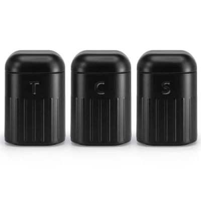 Image of EHC Set of 3 Airtight Tea, Coffee &amp; Sugar Food Storage Canisters Jars Set,Containers, Black