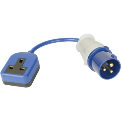 Image of Ex Pro 13A Socket to 16A Plug Mains Electric Hook Up Fly Lead Converter Adapter for Caravan Site Camping Motorhome Marina, Blue