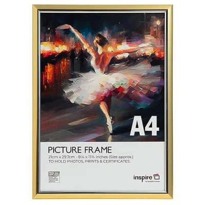 Image of Inspire By Hampton EASYLOADER A4 (21x30cm) Gold Picture Poster Frame Plexi (Non Glass) 1 Pack IBH EASA4GDP PK1