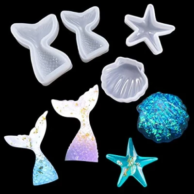 Image of iSuperb 4 pcs Mermaid Tail Epoxy Resin Moulds Starfish Silicone Seashell Mould Jewelry Casting for Decoration Craft DIY