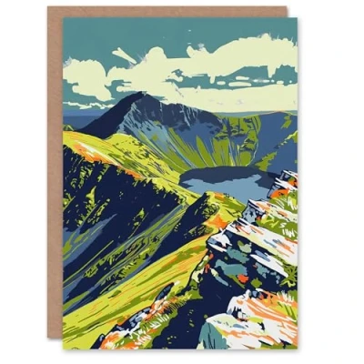 Image of Artery8 Greeting Card Bold Helvellyn Mountain Lake Hiking Landscape Blank For All Him Or Her Art Birthday
