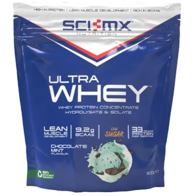 Image of SCI MX Ultra Whey Protein Muscle Building &amp; Recovery Powder with Naturally Occurring Glutamine Amino Acids Chocolate Mint Flavour 800g (18 Servings)