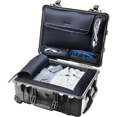 Image of PELI 1560LOC Watertight Laptop Case, IP67 Rated, 73L Capacity, Made in US, With Detachable Computer Sleeve and Accessories Pouch, Black