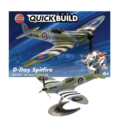 Image of Airfix QUICKBUILD Model Aircraft Kits J6045 D Day Spitfire Building Kit for Kids 6+, Construction Plane Toys Boys &amp; Girls Fighter Jet Planes Toy Aeroplane Sets, Enthusiast Gifts