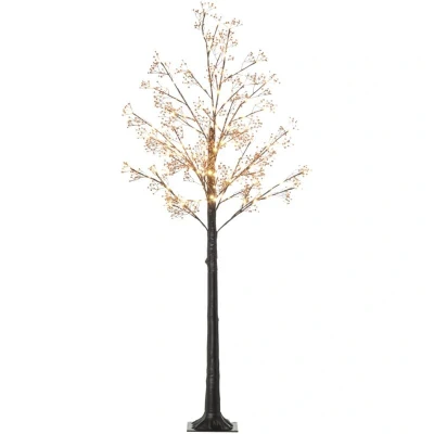 Image of HOMCOM 6ft Artificial Gypsophila Blossom Tree Light with 96 Warm White LED Light, Baby Breath Flowers for Home Party Wedding, Indoor and Outdoor Use