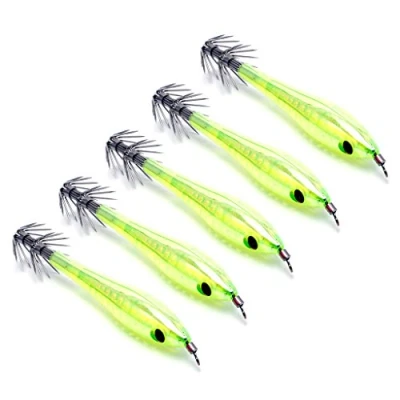 Image of Lergo 5Pcs Glow In Dark Luminous Squid Cuttlefish Fishing Lures Tackle Jig Bait Hooks (GN)