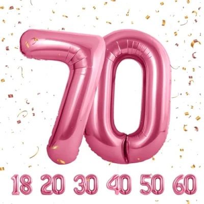 Image of 70th Number 70 Balloons 70,Pink Balloon 40 Inch Giant Helium Foil for Men Women Birthday Party Decor Anniversary Decorations Supplies