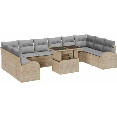 Image of vidaXL 11 Piece Garden Sofa Set with Cushions Beige Poly Rattan