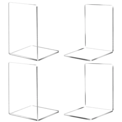 Image of 4pcs Bookends, Clear Acrylic Book Ends, Stopper, Organiser, Suitable for School, Home, Office, Library, Bedroom, and Ends Shelves