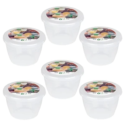 Image of Just Pudding Basins Clear 1/4 Pint 140ml Small Basin Food Safe Plastic Bowls and Lids 6 Pack…