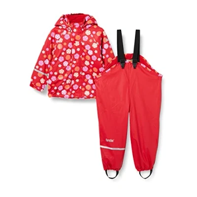 Image of CareTec Girls Suit Pu W. Fleece Raincoat And Kids Waterproof Trousers, Red (402), 4 Years UK