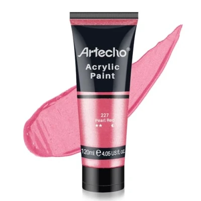 Image of Artecho Pearl Red Acrylic Paint (120ml / 4.05oz) Tubes, Art Craft Paints for Canvas Painting, Rock, Stone, Wood, Fabric, Supplies
