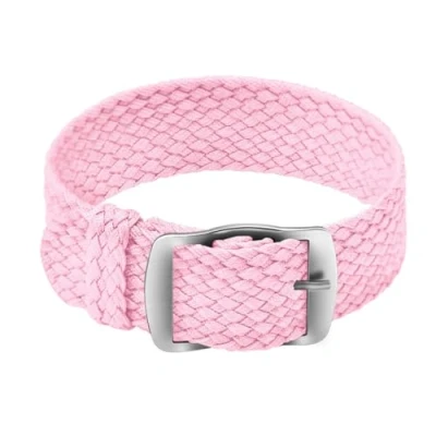 Image of ULLCHRO Nylon Watch Strap Replacement Perlon Braided Woven Band NATO Men Women 14mm, 16mm, 18mm, 20mm, 22mm Bracelet with Stainless Steel Silver Buckle (20mm, Pink)