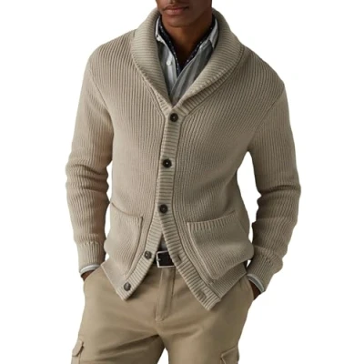 Image of Hackett London Men&#039;s Shawl Collar Cardi Sweater Cardigan, Beige (Beach), XL