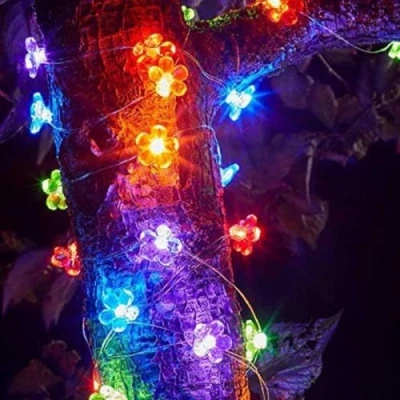 Image of Garden Mile Solar Lights Outdoor String Multi Coloured Flower Ornaments for Patio, Lawn, Backyard, Parasol and Wedding Party Décor (Flower Lights)