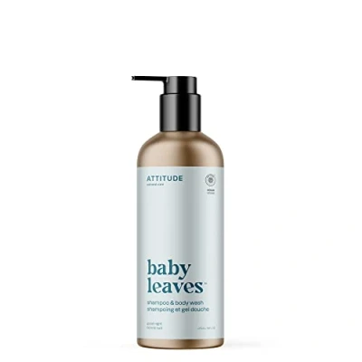 Image of ATTITUDE 2 in 1 Shampoo and Body Wash for Baby, EWG Verified, Plant Mineral Based Ingredients, Vegan Baby Products, Refillable Aluminum Bottle, Good Night, 473 mL