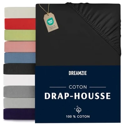 Image of Dreamzie Fitted Sheet 140 x 190/200 cm Black 100% Oeko Tex Certified Cotton Jersey