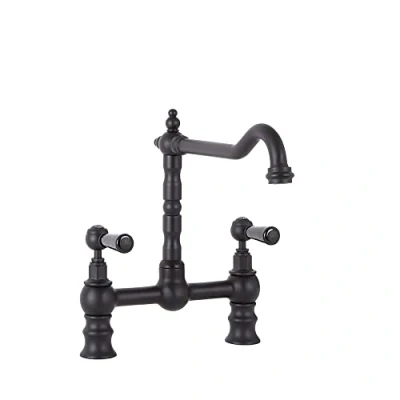 Image of Milano Elizabeth Traditional Lever Handle Bridge Kitchen Sink Mixer Tap with Swivel Spout Black